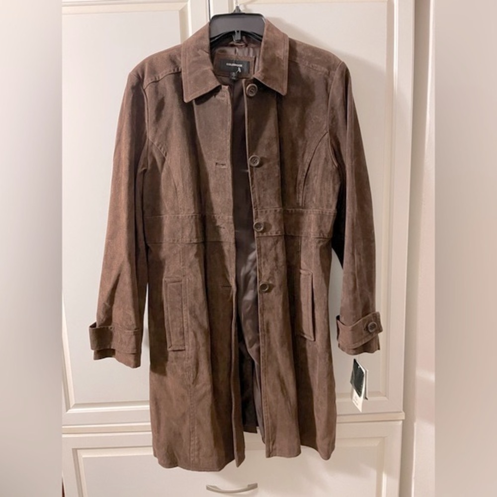 NWT Colebrook Womens Brown Leather Collared Button Front Coat Size XL
